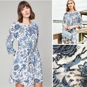 Spartina 449 100% silk Floral Blue and White Dress